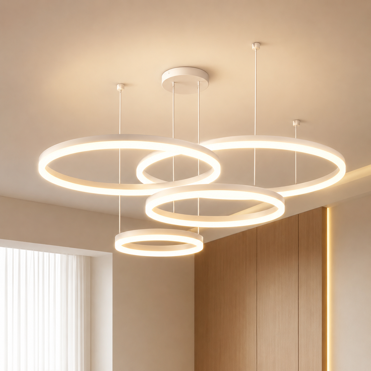Plafonnier LED | Anneaux Design Or & Blanc