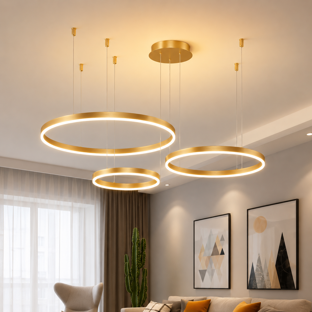 Plafonnier LED | Anneaux Design Or & Blanc