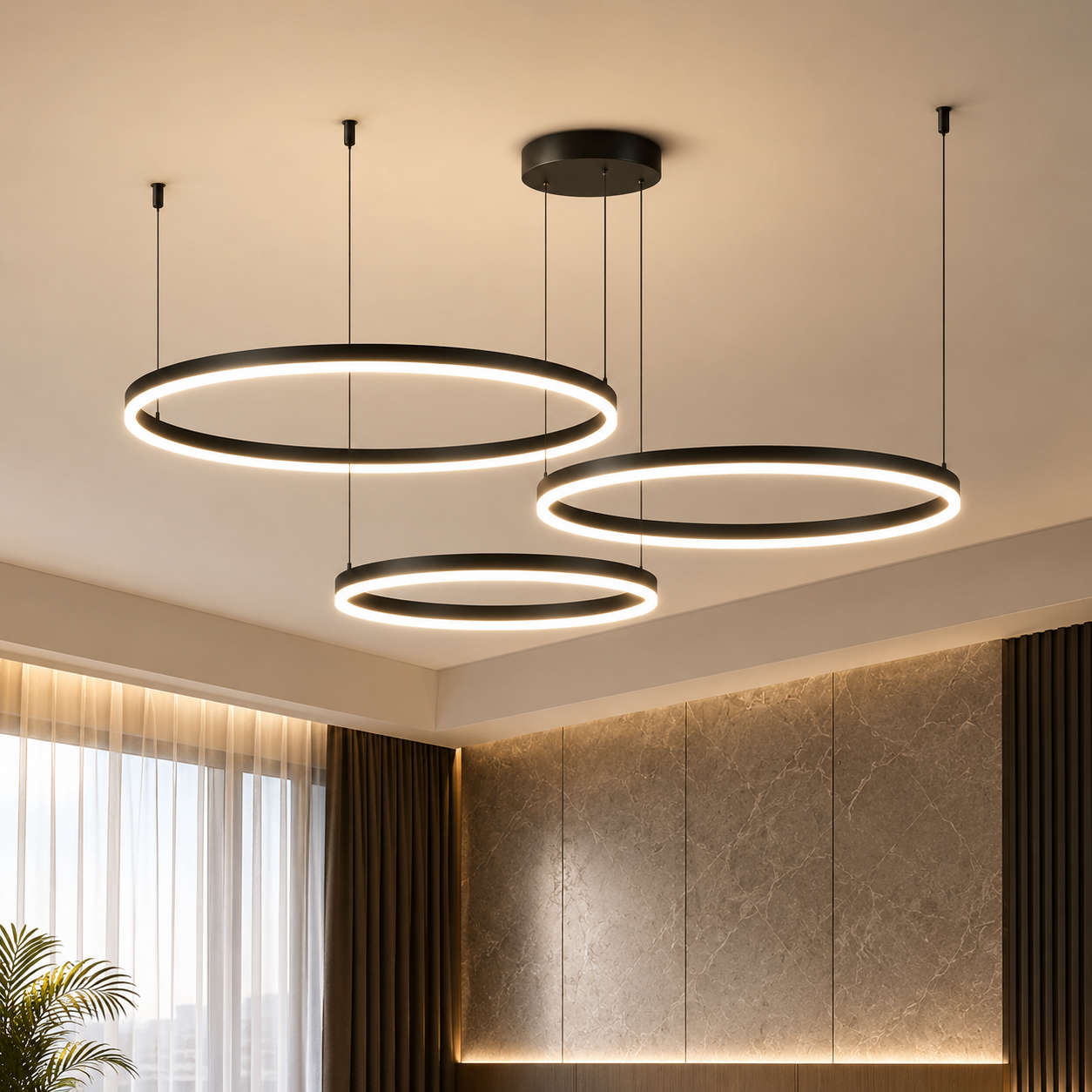Plafonnier LED | Anneaux Design Or & Blanc