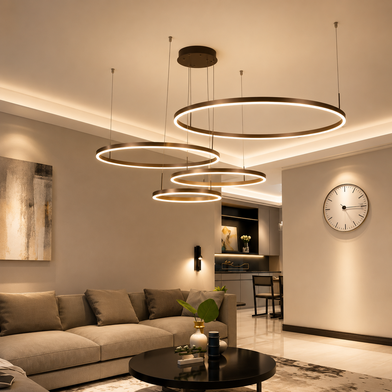 Plafonnier LED | Anneaux Design Or & Blanc